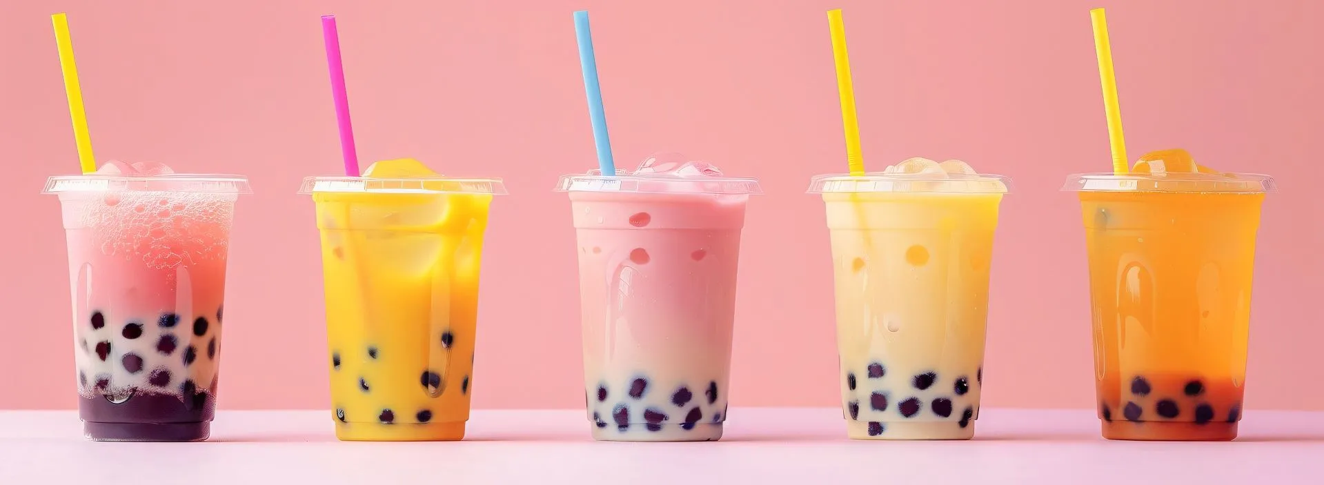 Colorful bubble tea drinks with tapioca pearls header image
