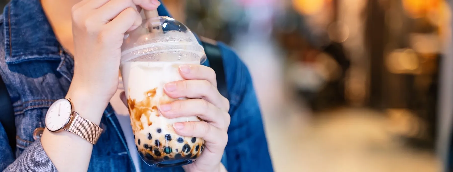 Traditional bubble milk tea with tapioca pearls