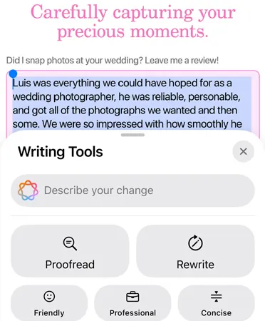 iPhone 17 Writing Tools AI assistance